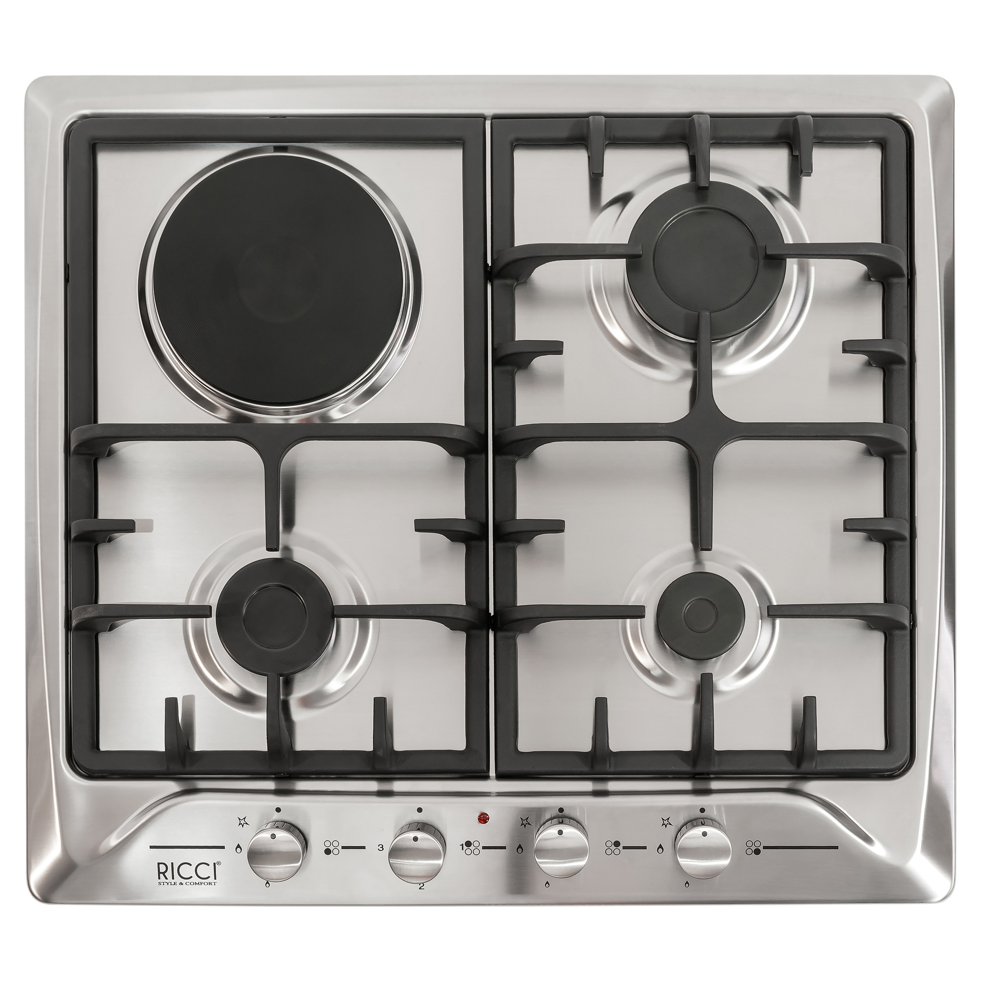Изображение товара Комбинированная варочная панель Ricci RKN-4T1031IX 59 см 4 конфорки цвет стальной серый