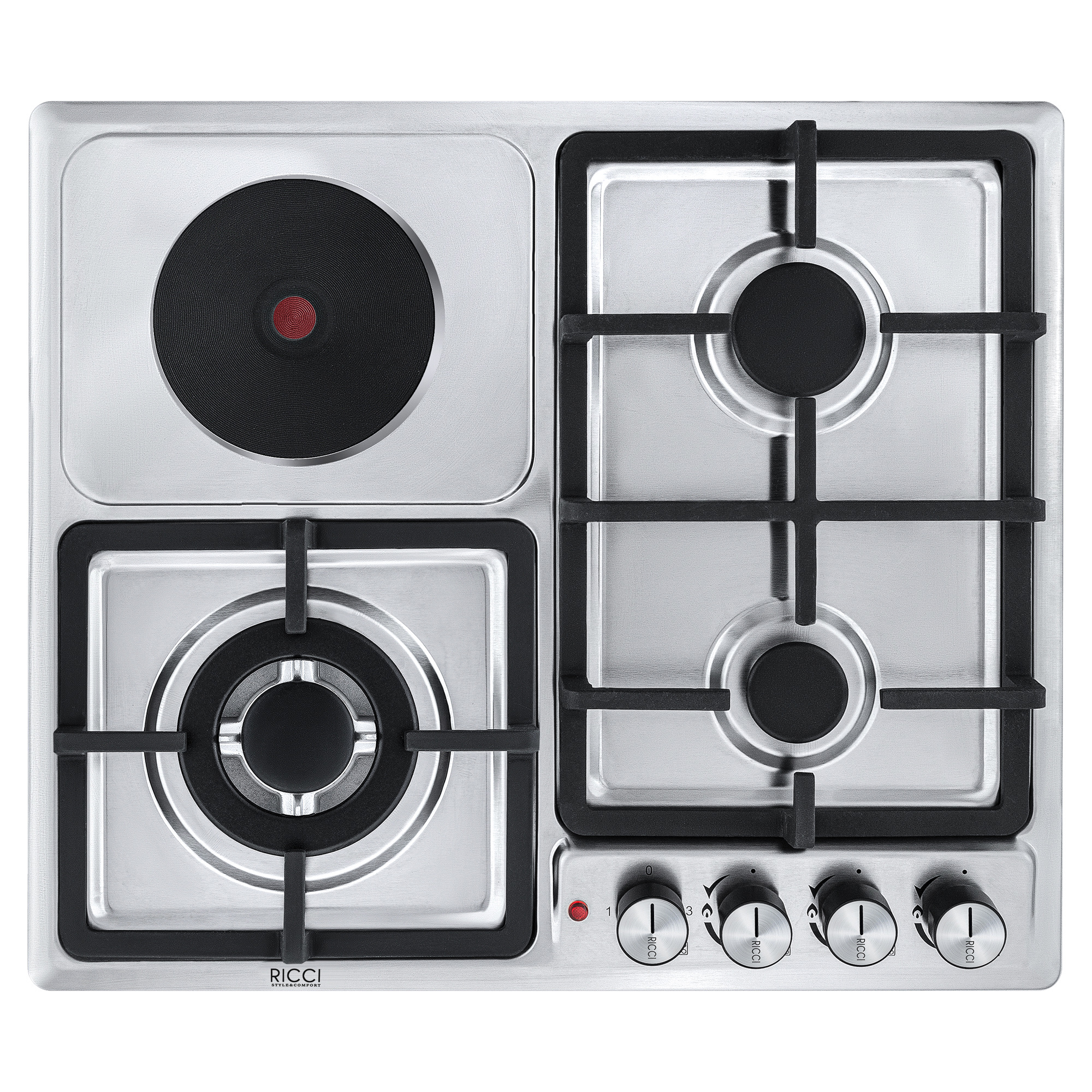 Изображение товара Комбинированная варочная панель Ricci HBS4538E 4 конфорки 51 см стальной серый