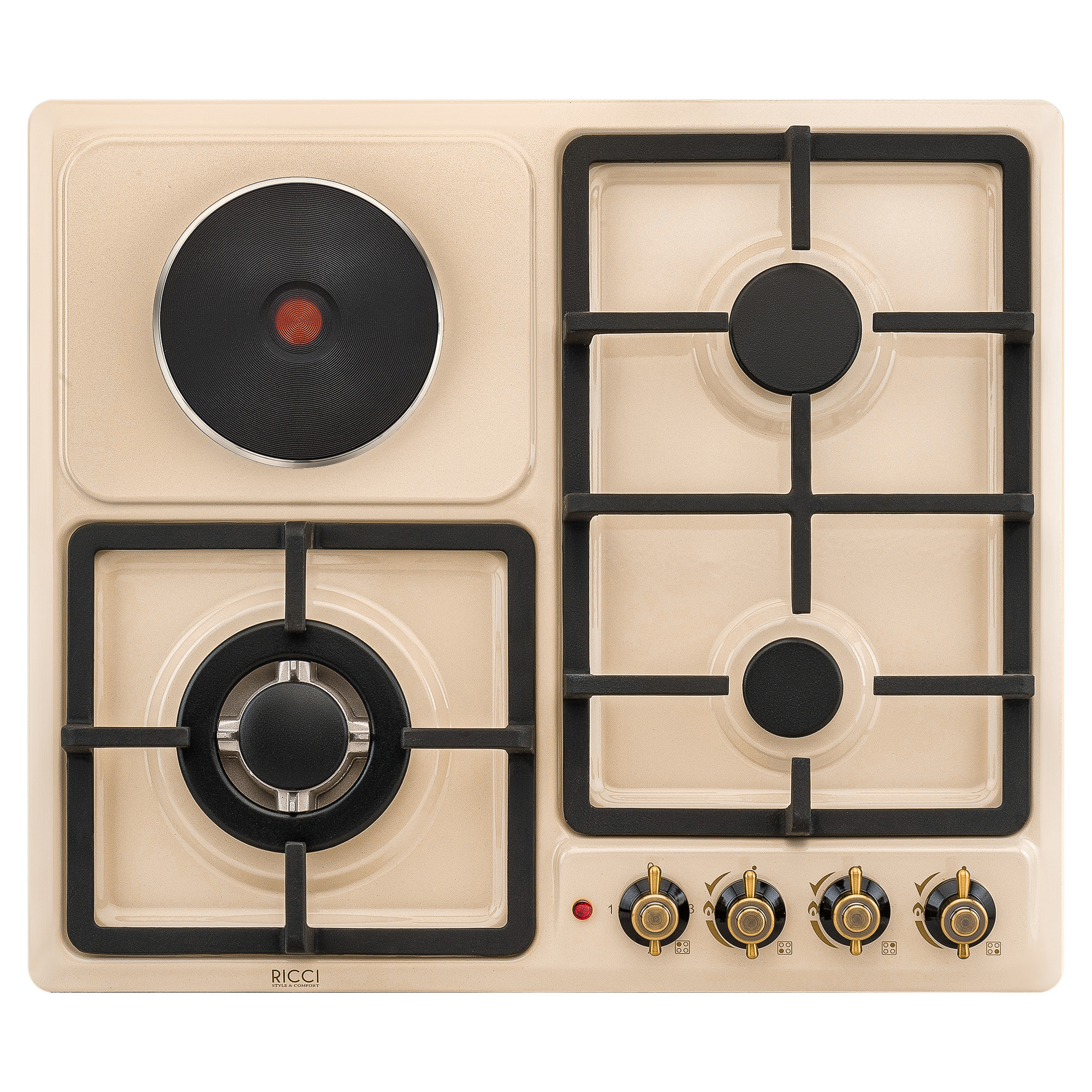 Изображение товара Газовая варочная панель Ricci HBS4538ER 51 см 4 конфорки цвет бежевый