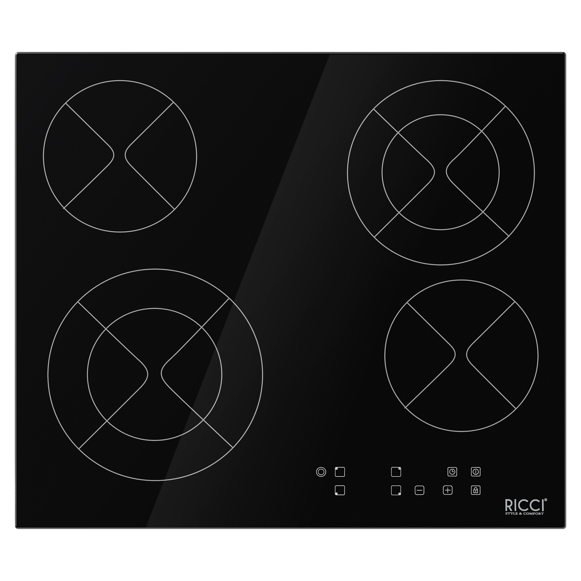 Изображение товара Стеклокерамическая варочная панель Ricci DTL-D46401D 59 см 4 конфорки цвет черный