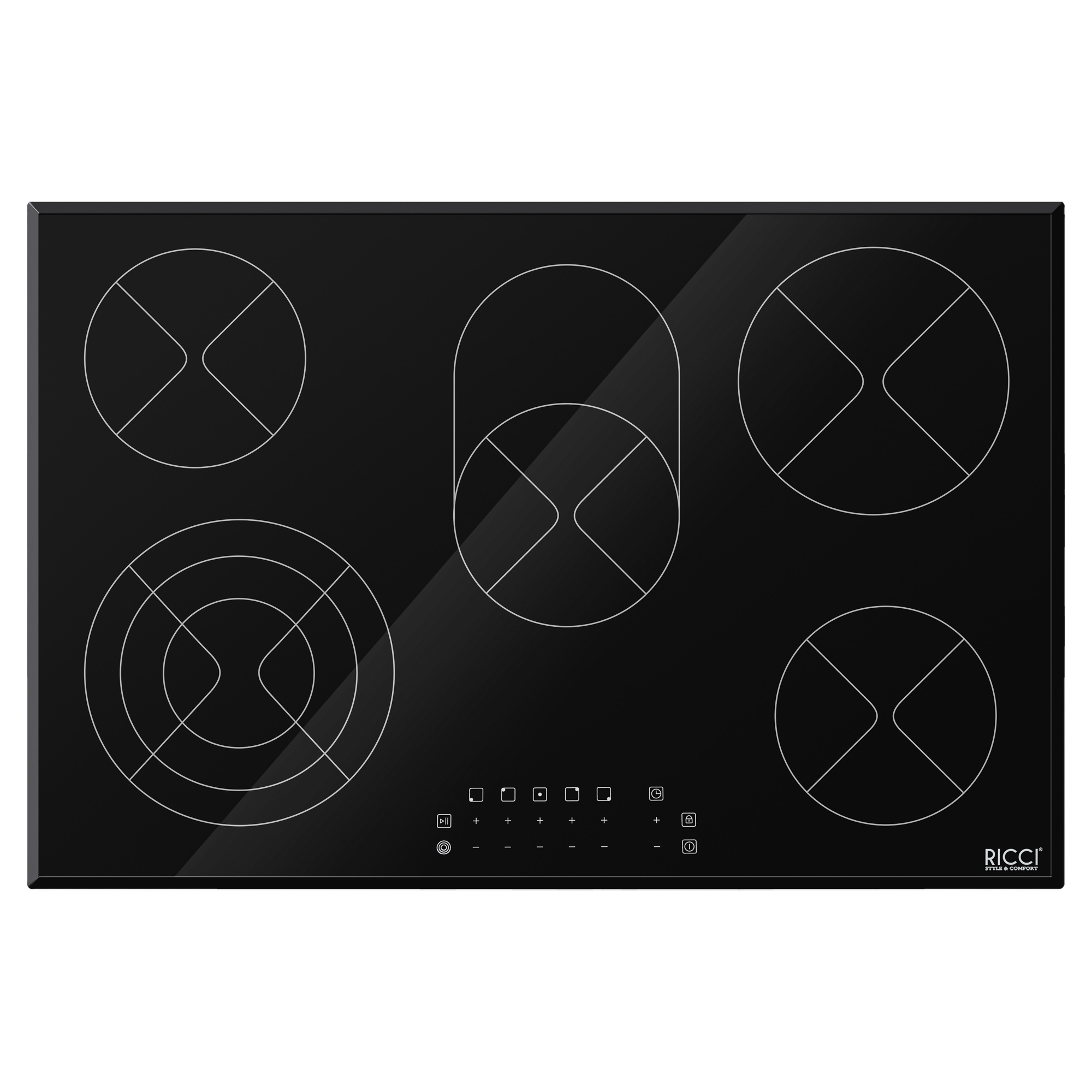 Изображение товара Стеклокерамическая варочная панель Ricci DTL-D58504B 77 см 5 конфорок черный