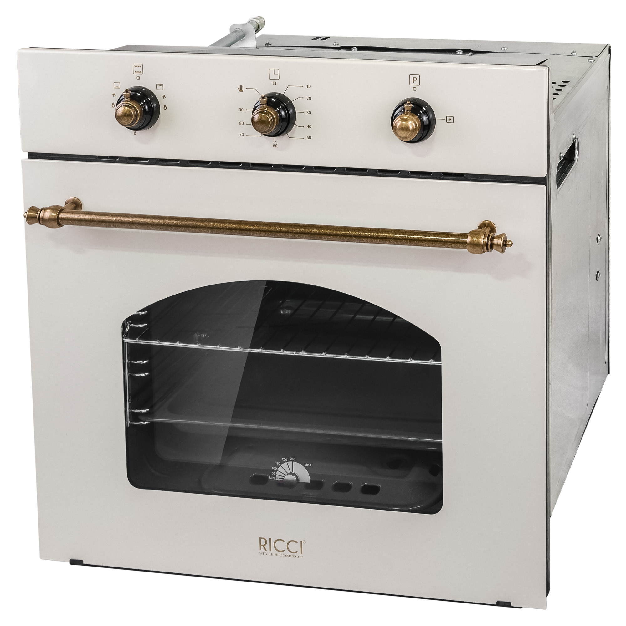 Изображение товара Газовый встроенный духовой шкаф RICCI RGO-620BG ретро дизайн объем 63л