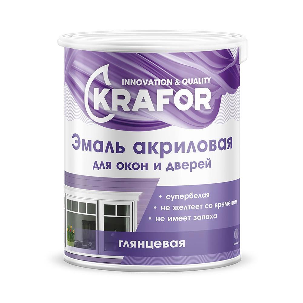 Изображение товара Акриловая эмаль KRAFOR для окон и дверей, белая, 3 кг, глянцевая
