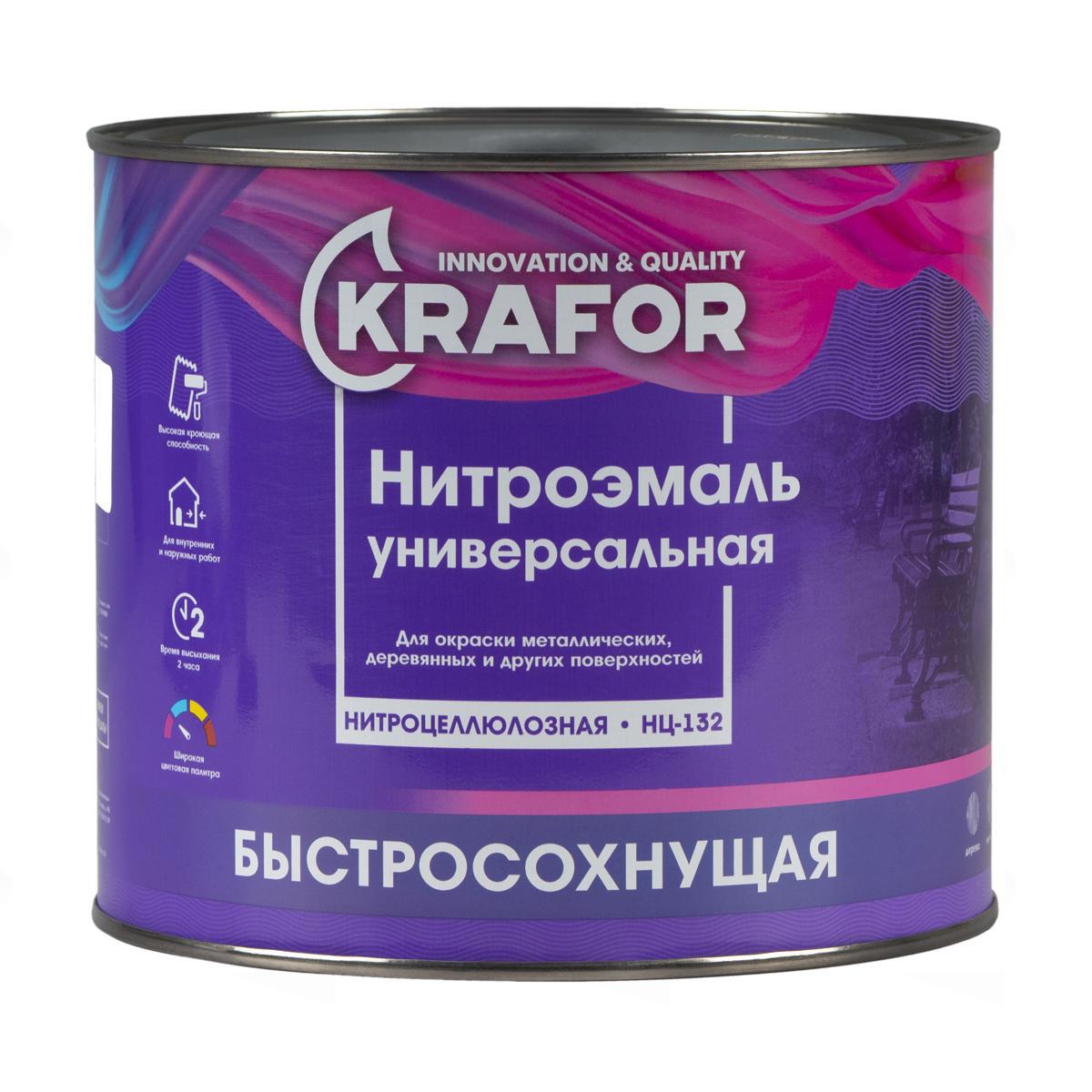 Изображение товара Эмаль Krafor НЦ-132 черная 1.7 кг для металла и дерева, быстросохнущая