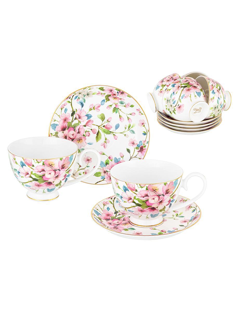 Изображение товара Чайный набор 12 предметов 300 мл Elan Gallery Яблоневый цвет на белом на ножке