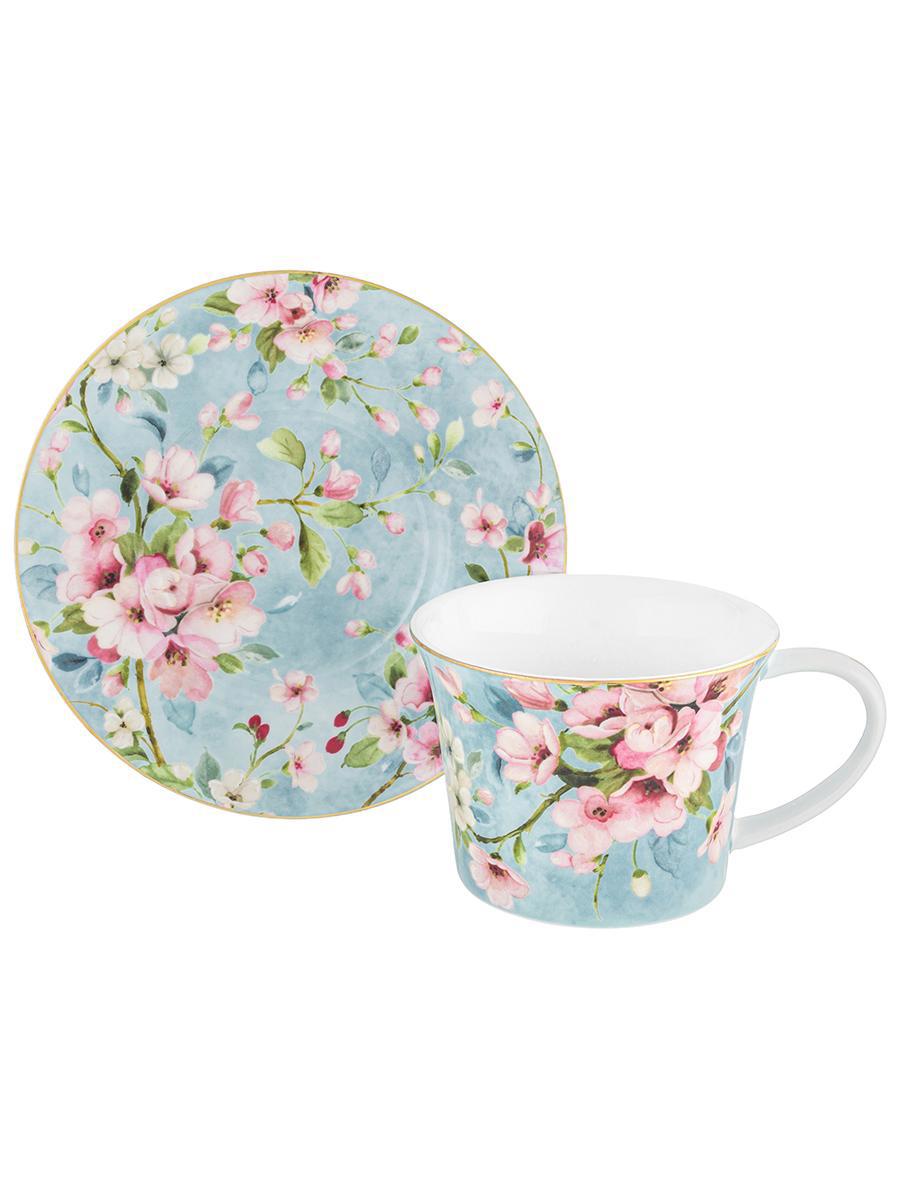 Изображение товара Чайная пара Яблоневый цвет на голубом 270 мл ELAN GALLERY фарфор подарочный набор