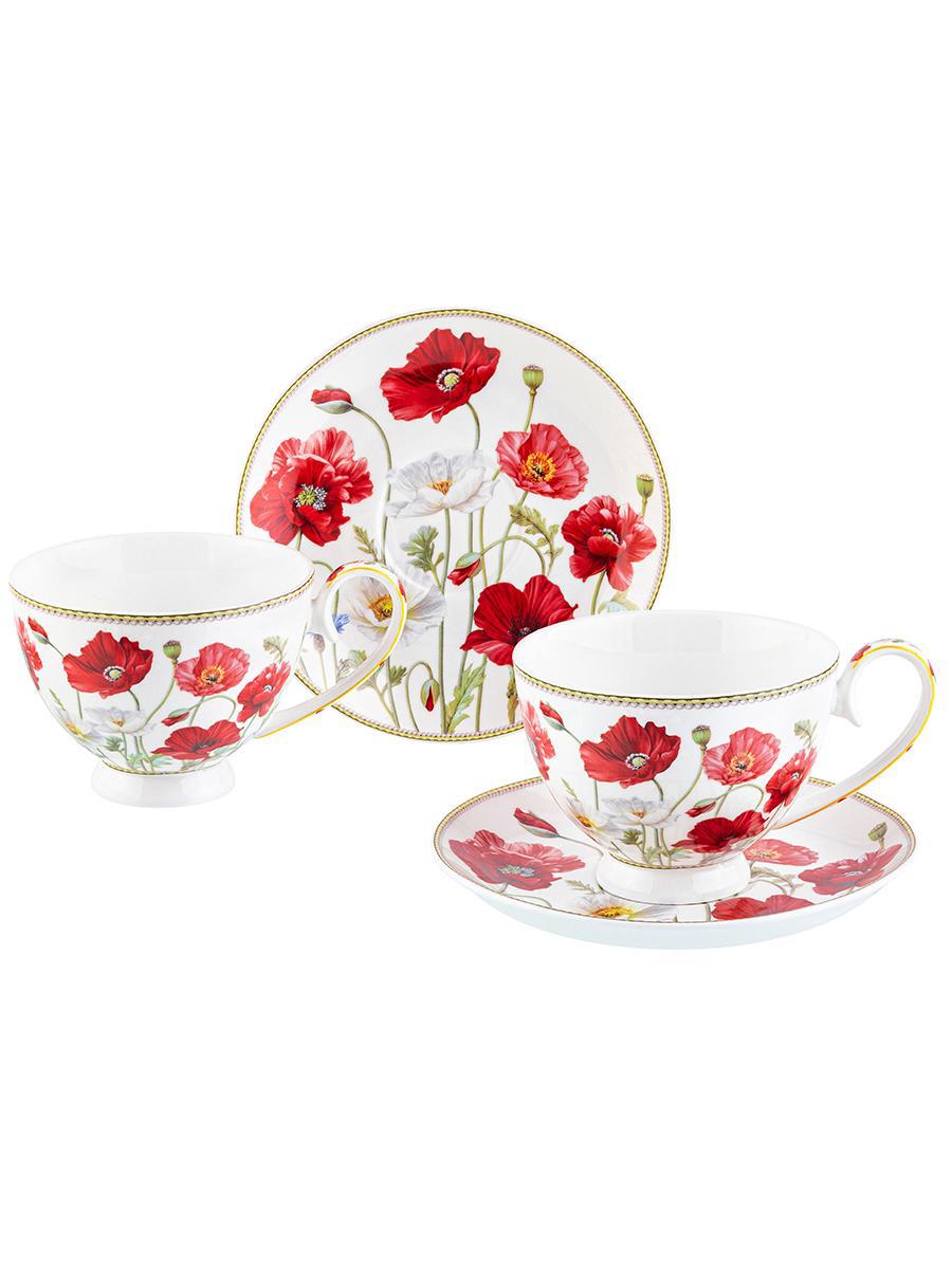 Изображение товара Чайная пара 4 предмета Маки из фарфора New Bone China, 300 мл