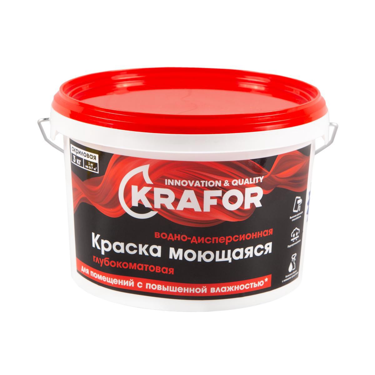 Изображение товара Краска для стен и потолков Krafor 26953 глубокоматовая моющаяся белая 3 кг Изображение товара Краска для стен и потолков Krafor 26953 глубокоматовая моющаяся белая 3 кг