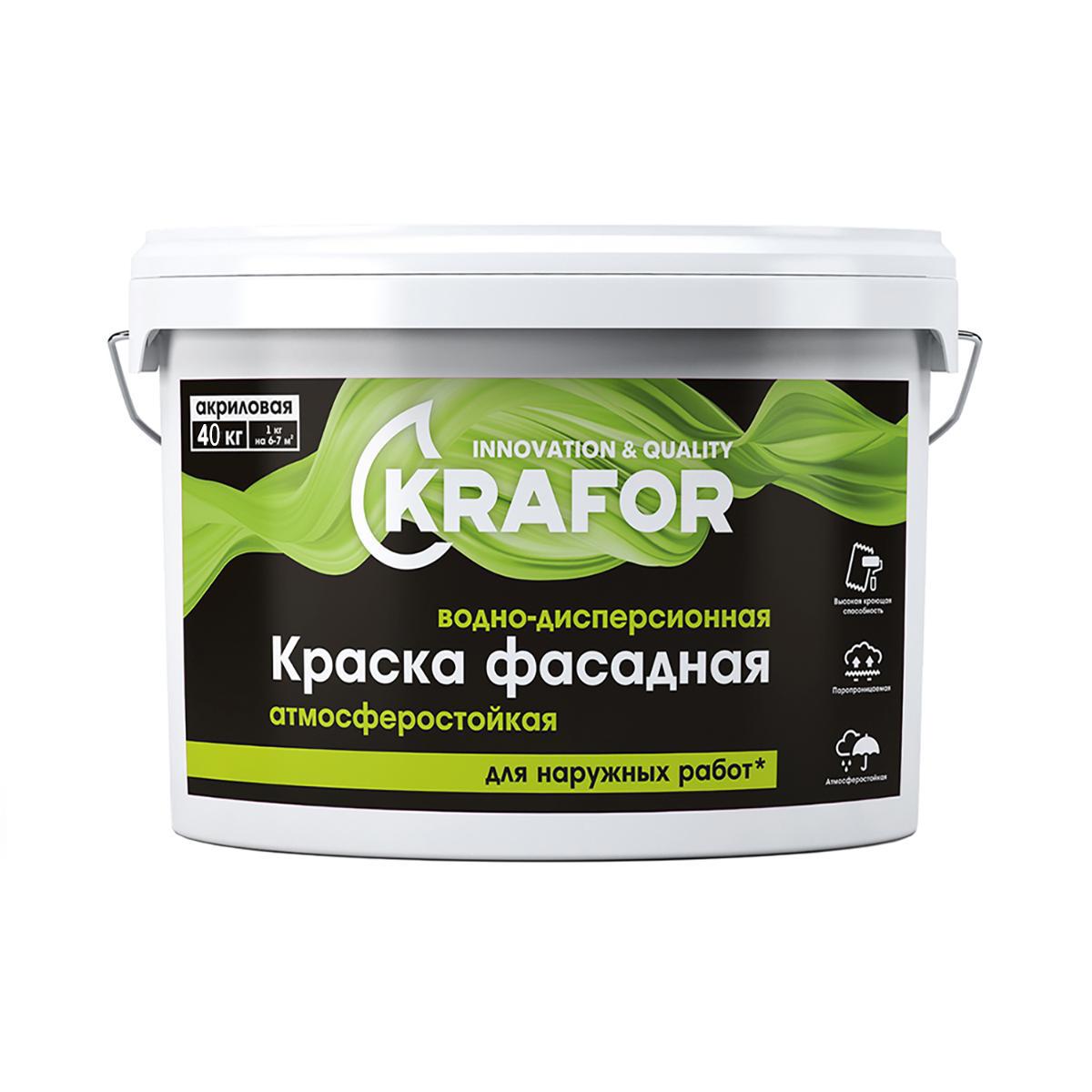 Изображение товара Фасадная акриловая краска Krafor 30516 40 кг атмосферостойкая белая