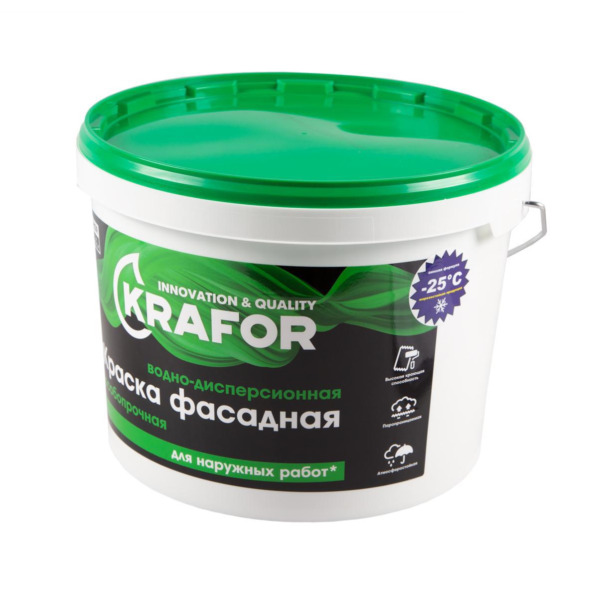 Изображение товара Фасадная акриловая краска Krafor 26952 белая 14 кг, особо прочная и атмосферостойкая