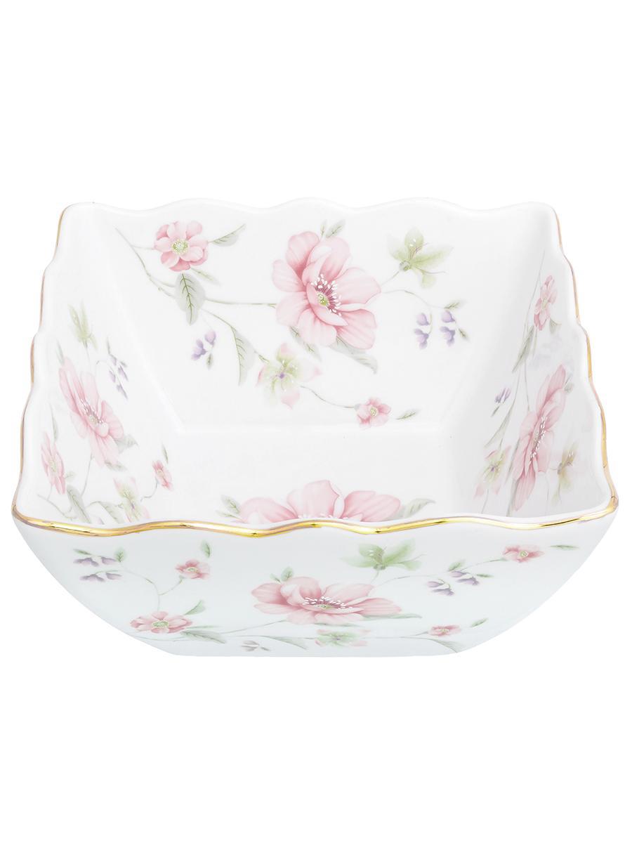Изображение товара Салатник 1 л Диана из фарфора с цветочным дизайном и золотым окаймлением