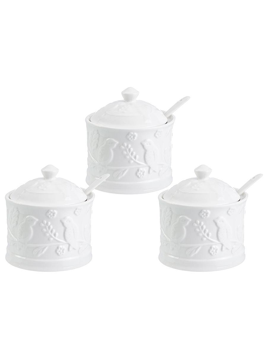 Изображение товара Сахарница 270 мл 9x9x10 см Elan Gallery Птички на ветке с ложкой 3 штуки
