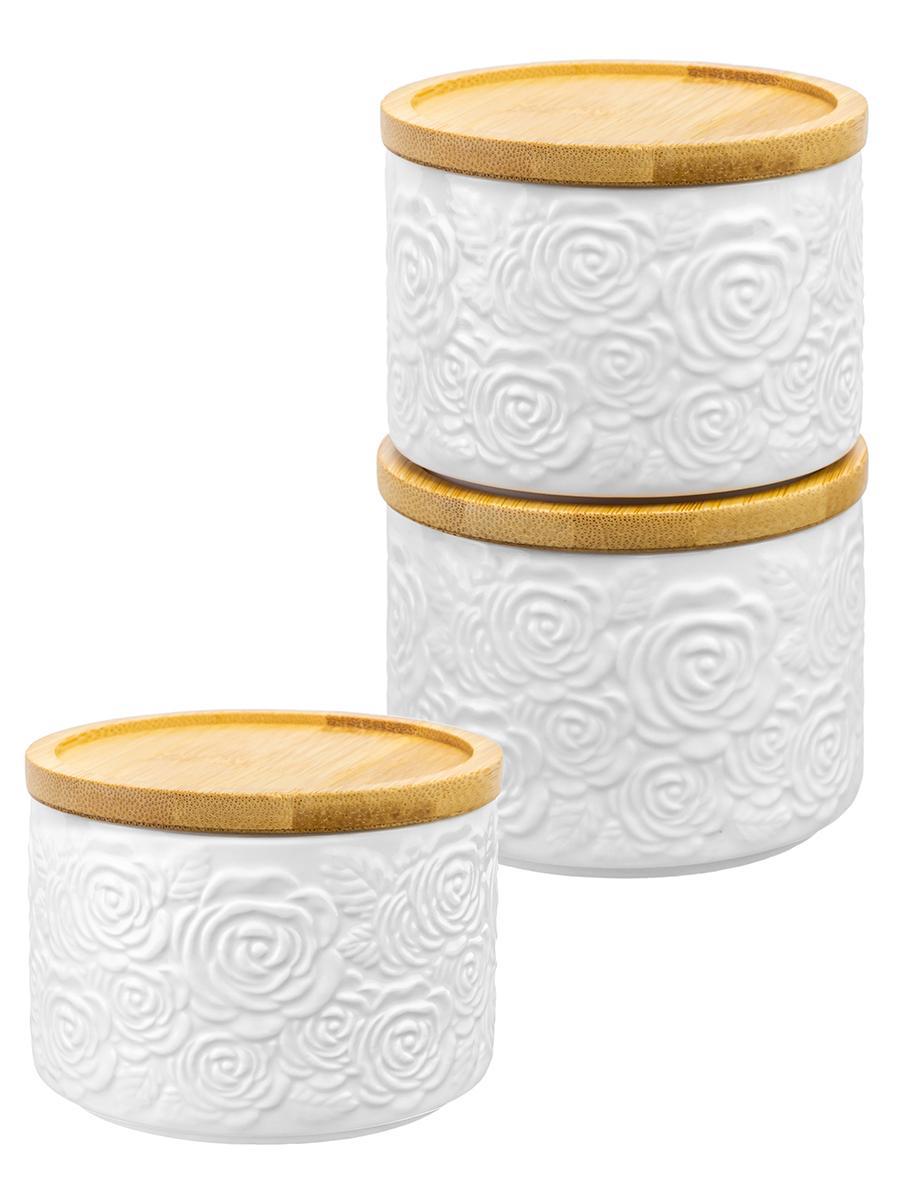 Изображение товара Набор из 3 банок Розы объемом 250 мл с деревянной крышкой и силиконовым уплотнителем