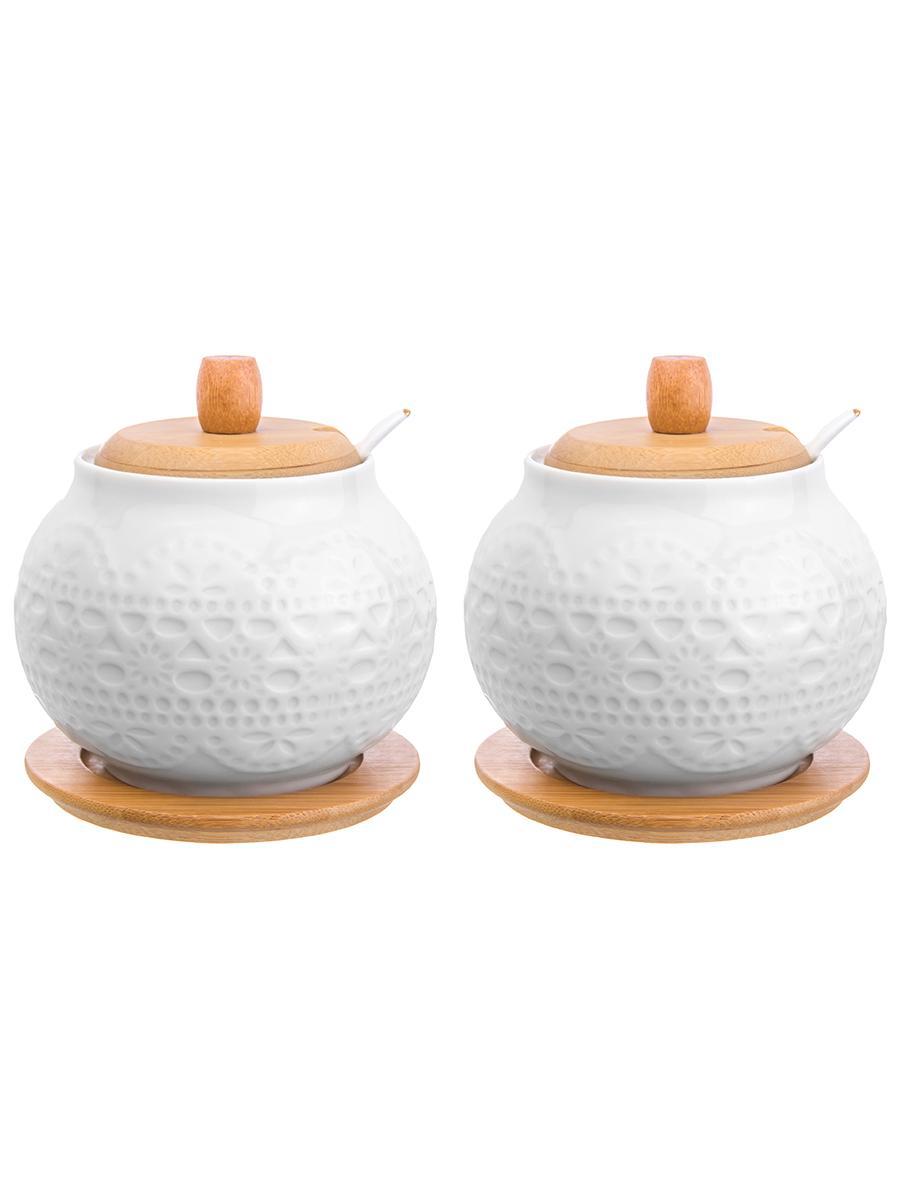 Изображение товара Набор 2 сахарниц из фарфора с деревянными крышками и подставками ELAN GALLERY