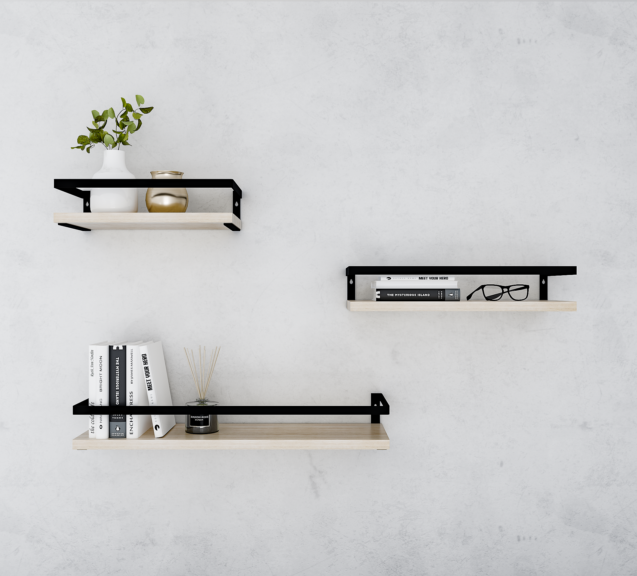 Изображение товара Полка настенная Pragmatic 15x40/15x35/15x30 см черная из металла, 3 шт