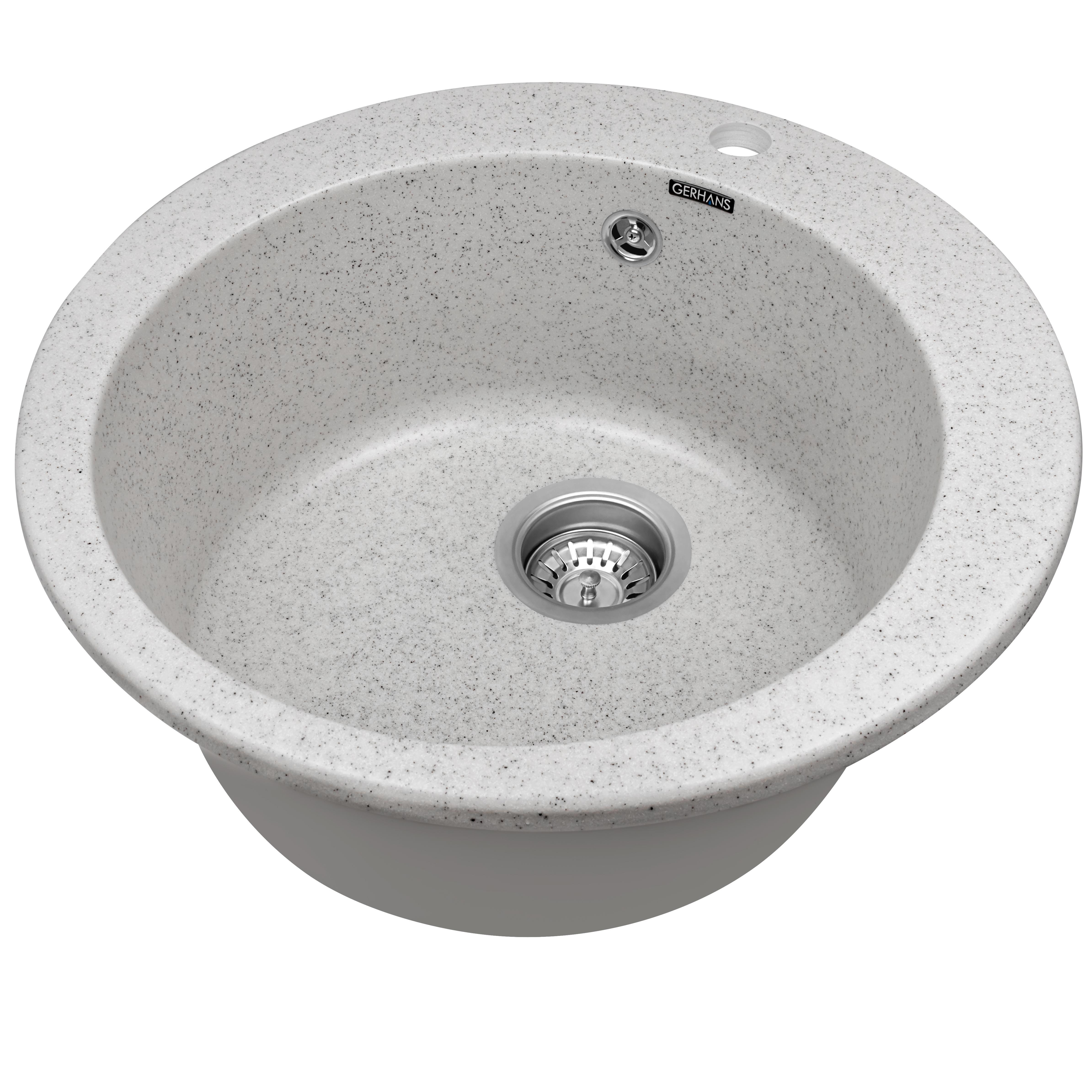 Изображение товара Мойка для кухни из искусственного камня Gerhans A04-19 495х495 мм с сифоном и защитой от царапин