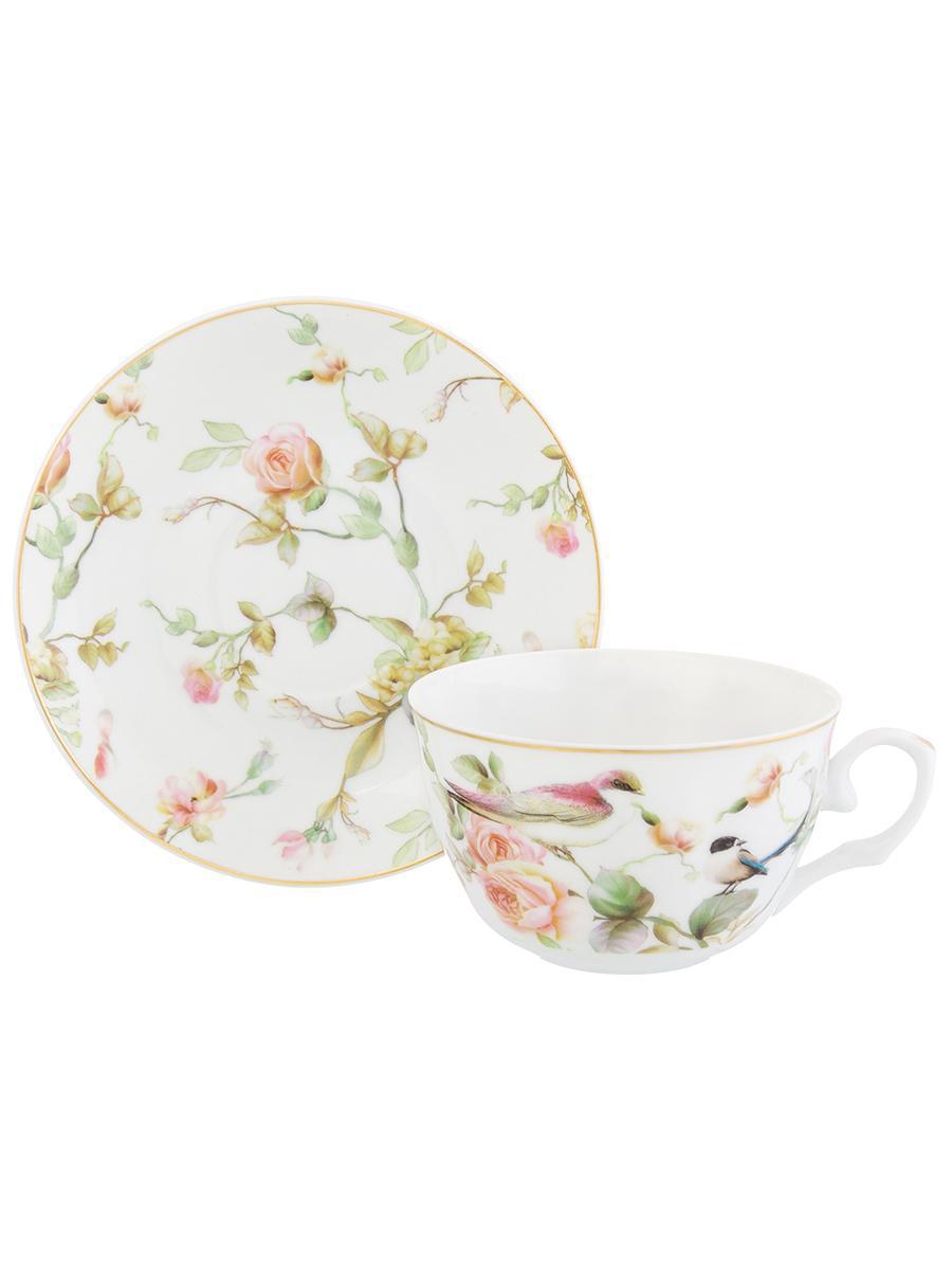 Изображение товара Чайная пара из фарфора Elan Gallery 250 мл "Певчие птички" с золотым кантом
