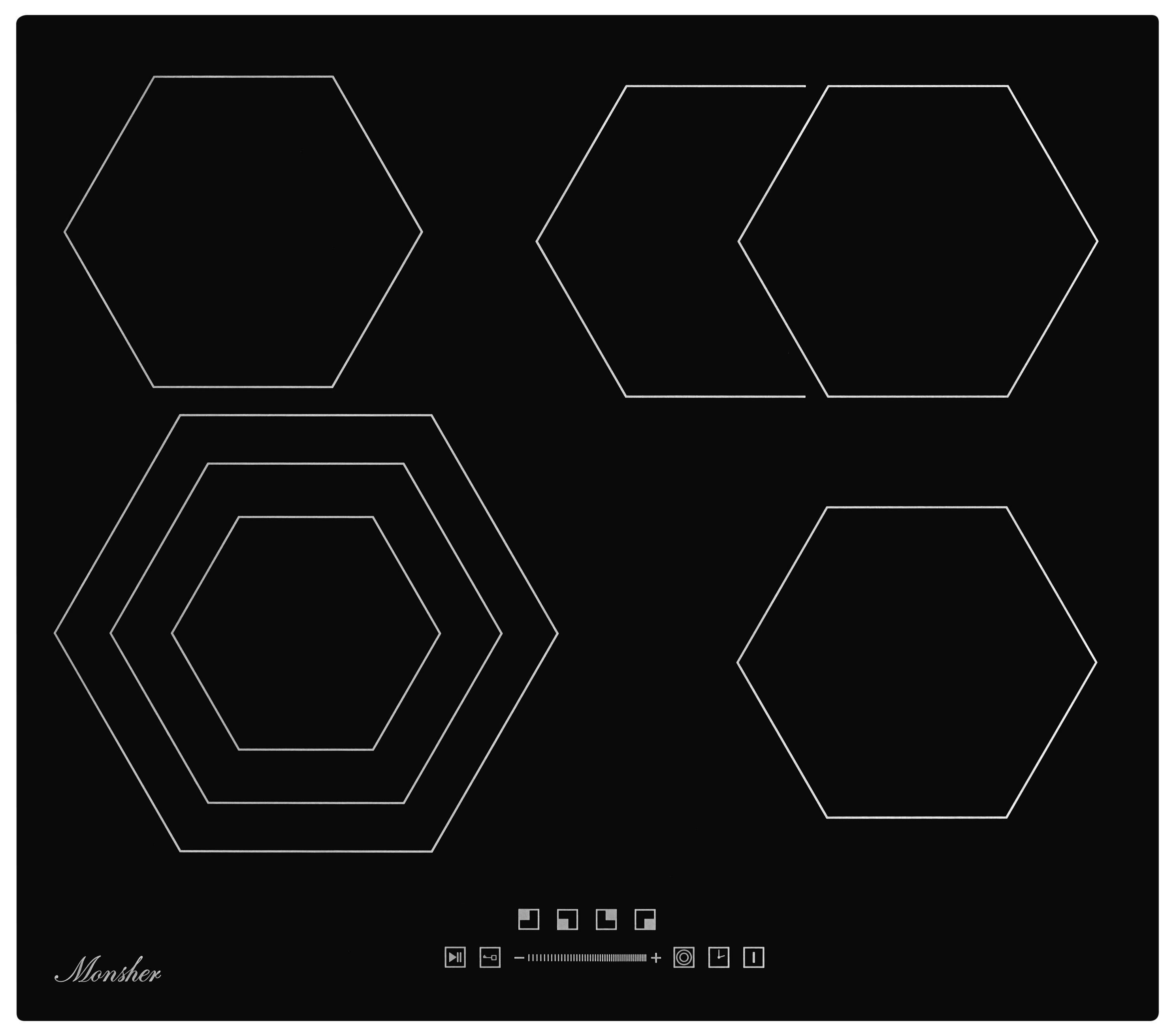 Изображение товара Электрическая варочная панель Monsher MHE 6019 6213 59 см 4 конфорки цвет черный