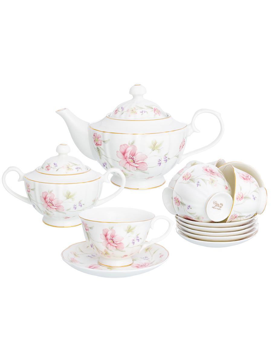 Изображение товара Чайный набор серия Диана из фарфора с золотым окаймлением 8 предметов