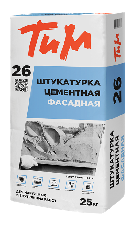 Изображение товара Штукатурка цементная фасадная Тим №26 25 кг Изображение товара Штукатурка цементная фасадная Тим №26 25 кг