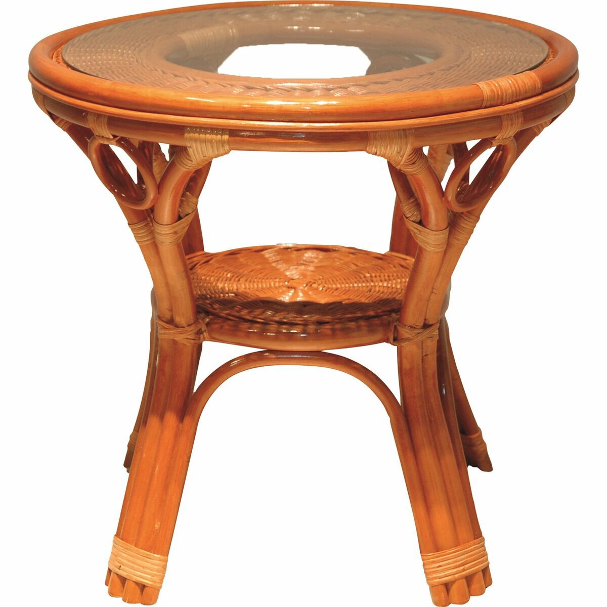 Изображение товара Обеденный стол Vinotti из стекла и ротанга коньяк 83 см круглый для 4 человек