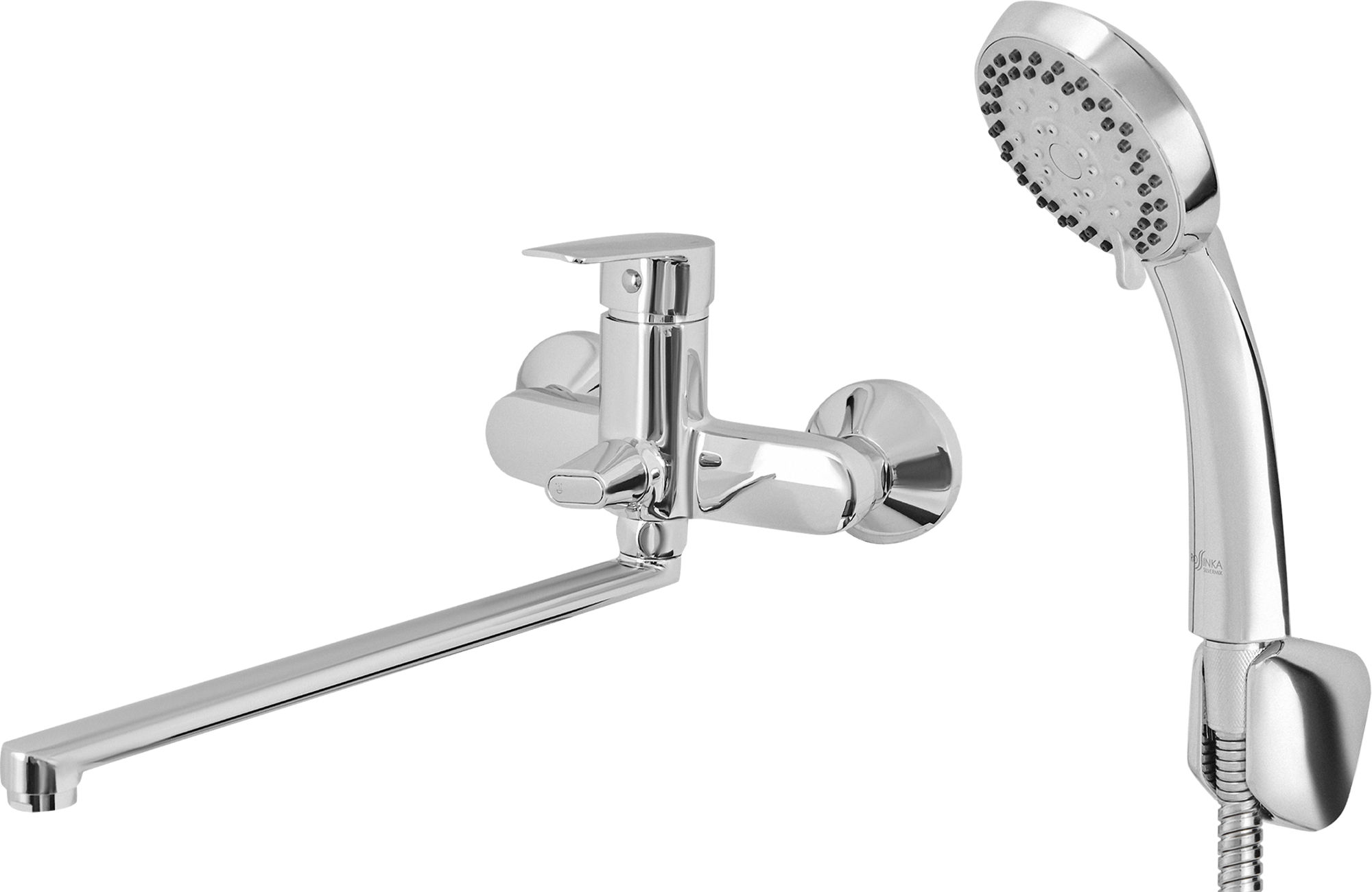 Изображение товара Смеситель для ванны Rossinka Silvermix LRS35-33 350 мм однорычажный универсальный с лейкой и шлангом цвет хром