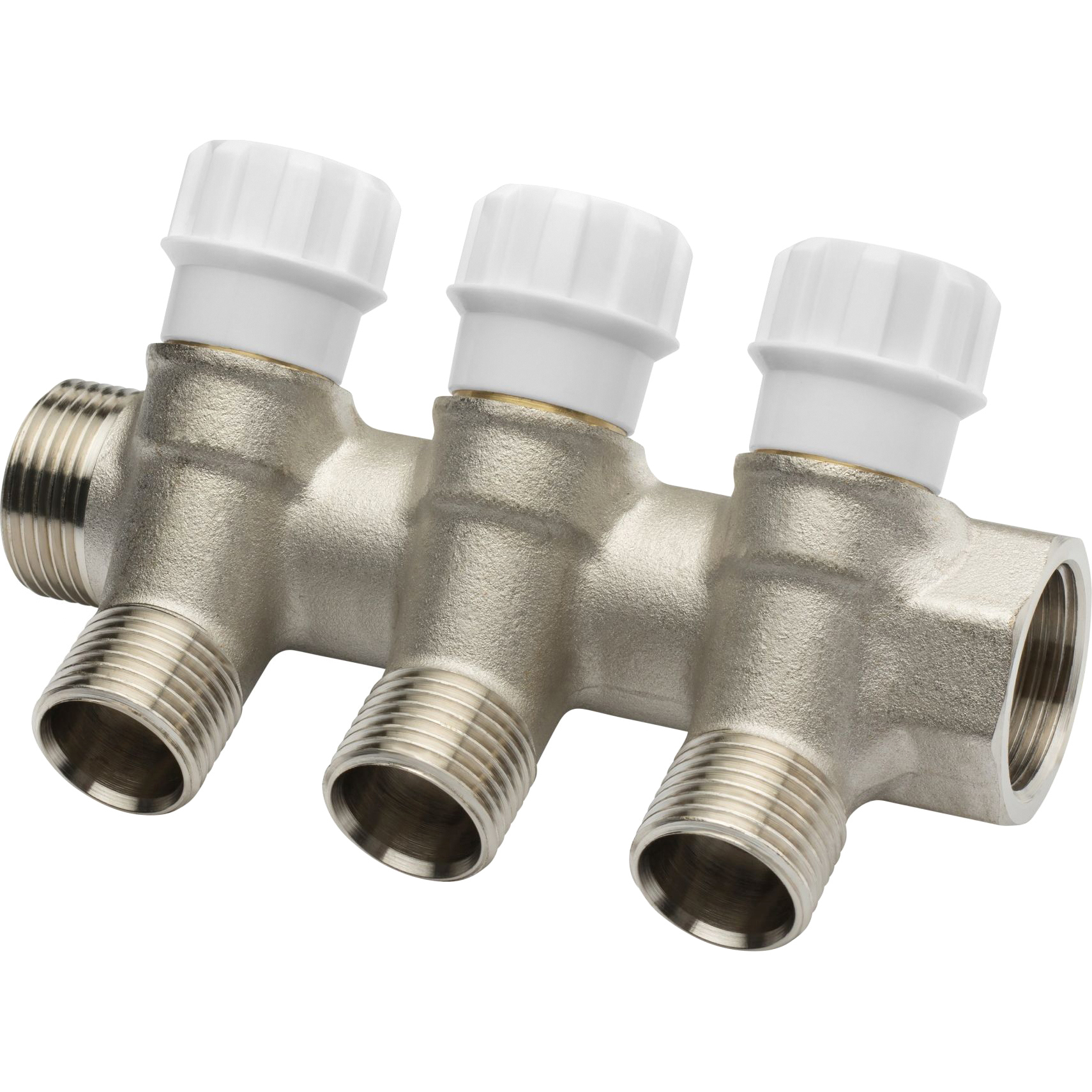 Изображение товара Коллектор резьбовой Aqualink с вентилями 3/4"x3 выхода 1/2" для водоснабжения и отопления