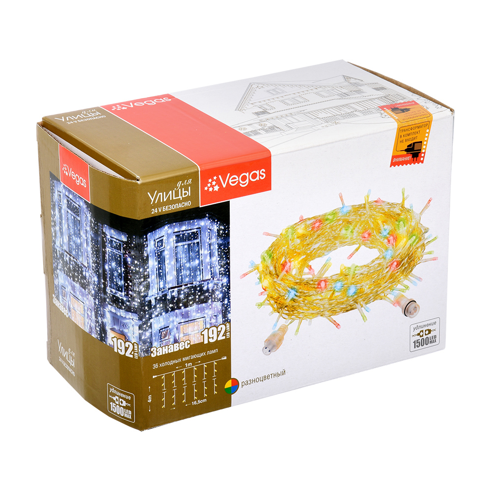 Изображение товара Электрогирлянда Vegas 55096 занавес разноцветная 1x4 м 192 LED IP44 уличная
