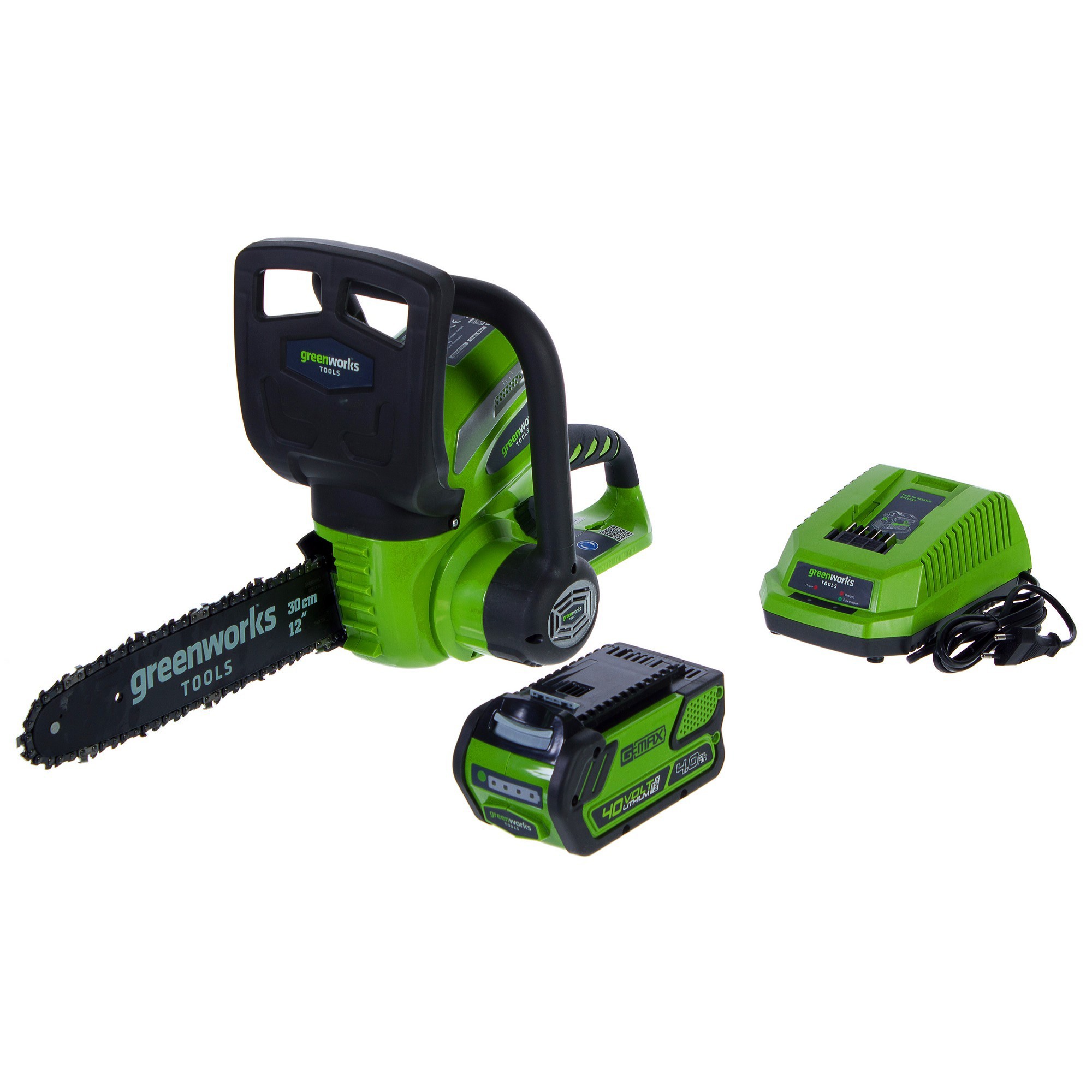 Изображение товара Аккумуляторная пила GreenWorks 20077UB, 40 В шина 30 см АКБ и ЗУ в комплекте