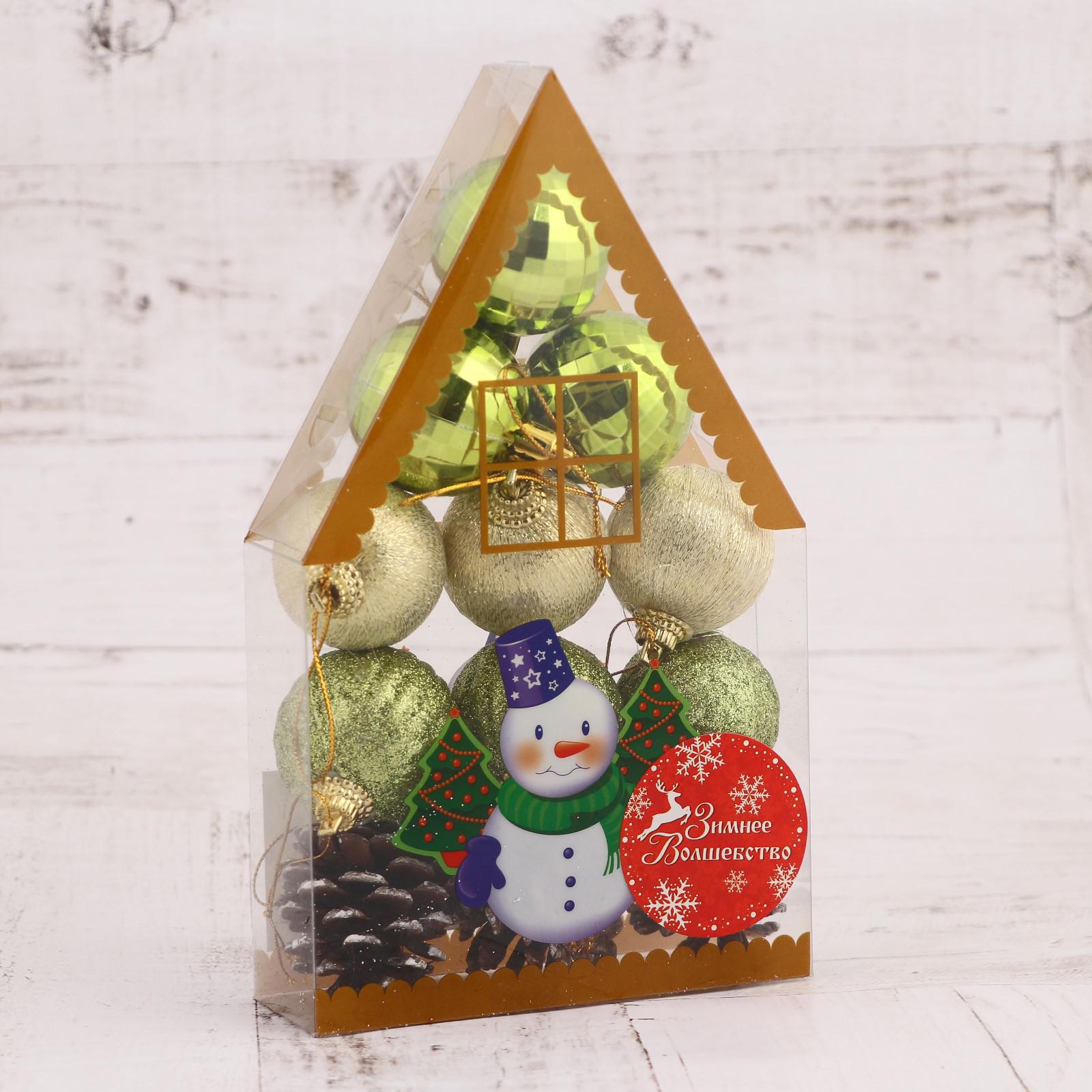 Изображение товара Набор елочных шаров Фабрика елочных игрушек клавдиево 2371230 Домик пластик зеленый 12 шт