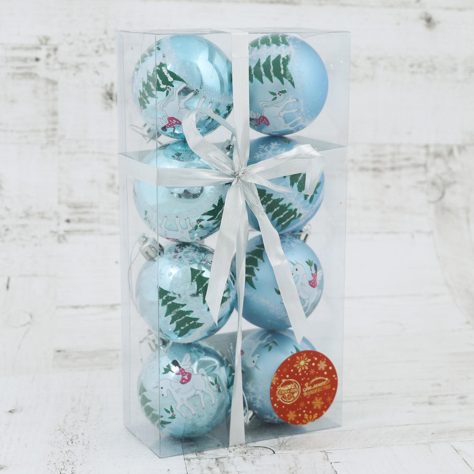 Изображение товара Набор елочных шаров Зимнее волшебство 6536705 6 см пластик синий 8 шт