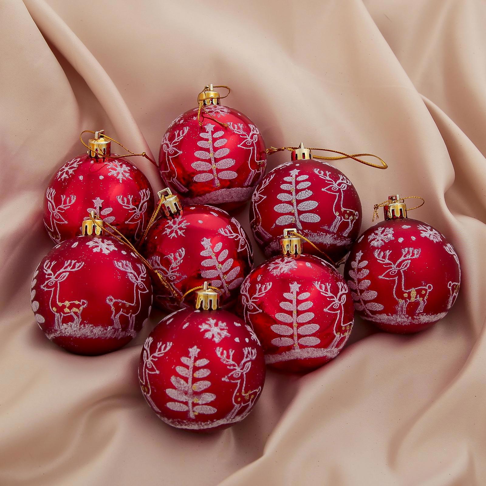 Изображение товара Набор елочных шаров Зимнее волшебство 1332596 6 см пластик красный 8 шт
