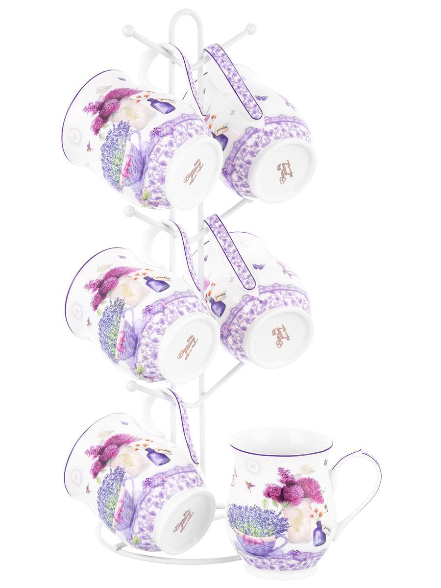Изображение товара Набор фарфоровых кружек ELAN GALLERY серии Лаванда 6 шт 350 мл с подставками