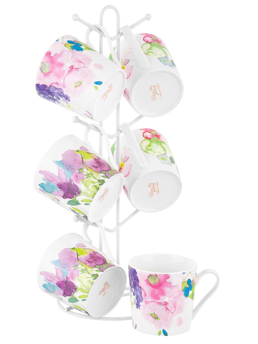 Изображение товара Набор кружек 6 шт фарфор 380 мл ELAN GALLERY Летние цветы с подставкой