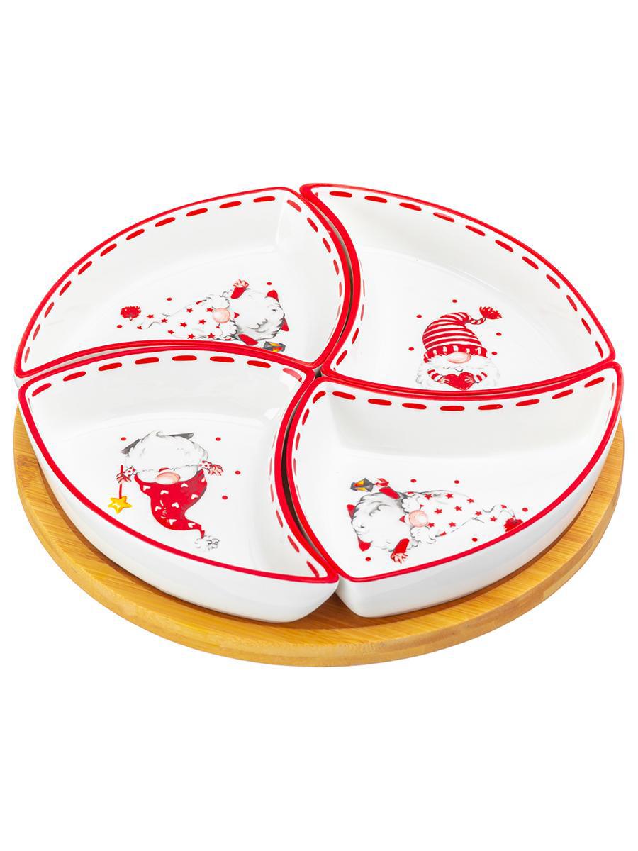 Изображение товара Менажница из фарфора Веселые гномики с вращающейся подставкой 25х25х6 см