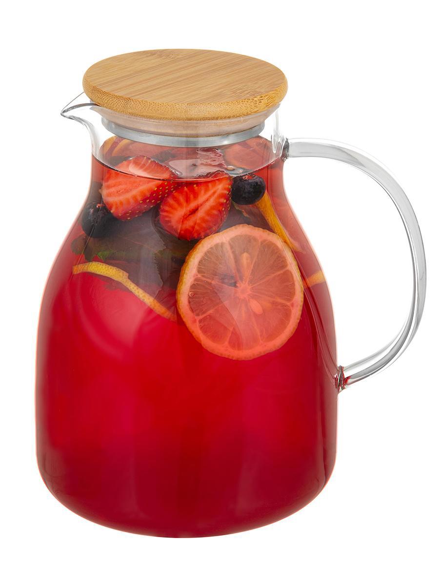 Изображение товара Кувшин Crystal glass 1500 мл боросиликатное стекло с бамбуковой крышкой