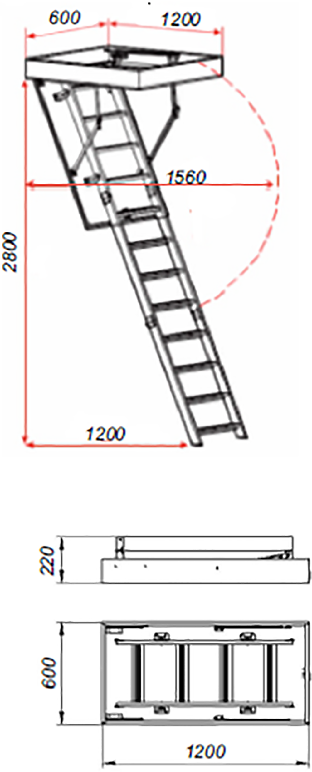 Лестница чердачная складная с секциями OLN 120x60x280 см - 6