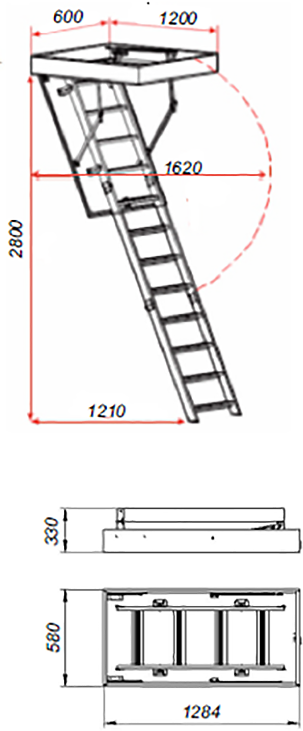 Лестница чердачная складная с секциями OLS-B 120x60x280 см - 2
