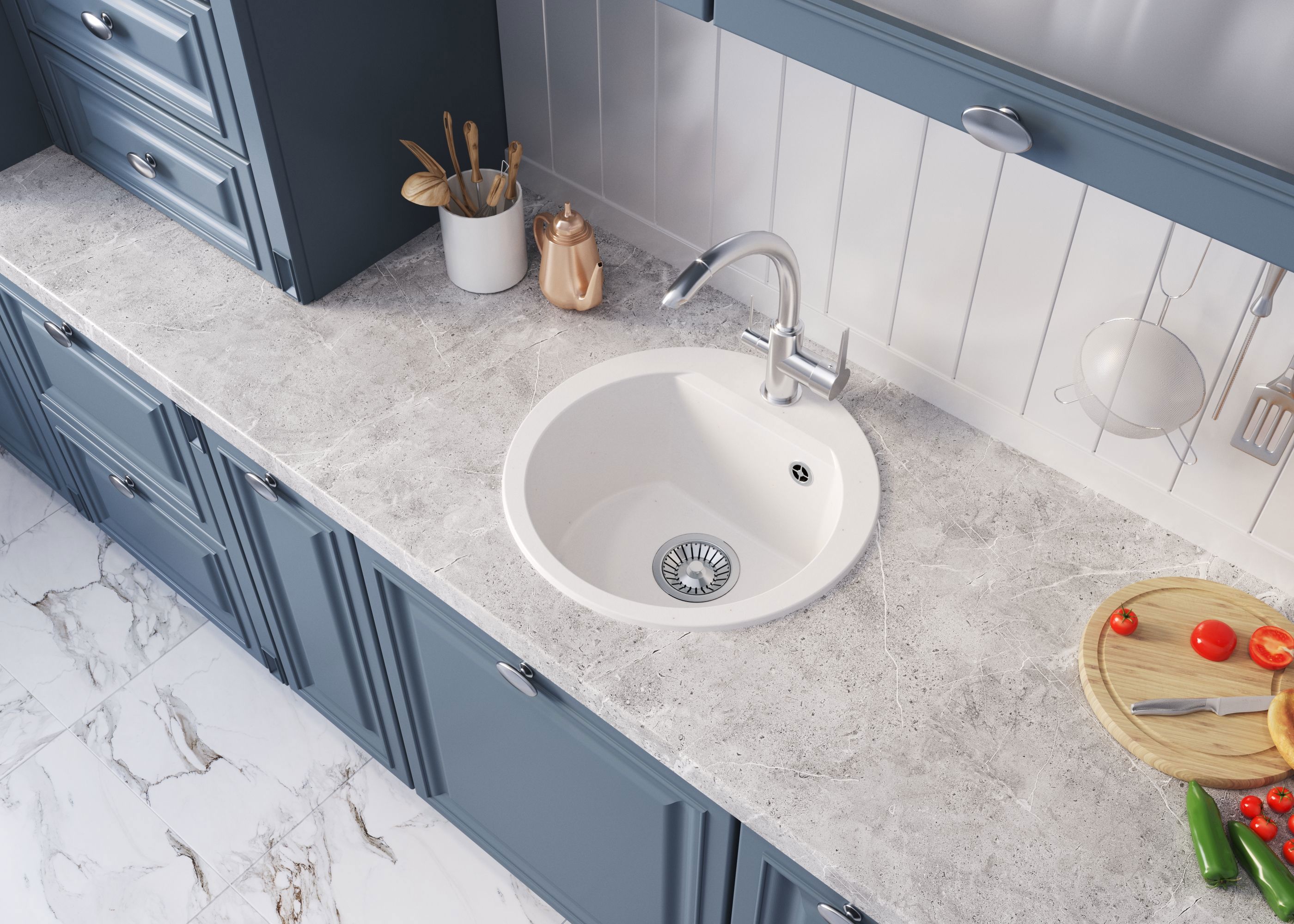 Изображение товара Мойка врезная круглая 46x20x46 см POLYGRAN Atol-460 искусственный камень цвет белый Изображение товара Мойка врезная круглая 46x20x46 см POLYGRAN Atol-460 искусственный камень цвет белый