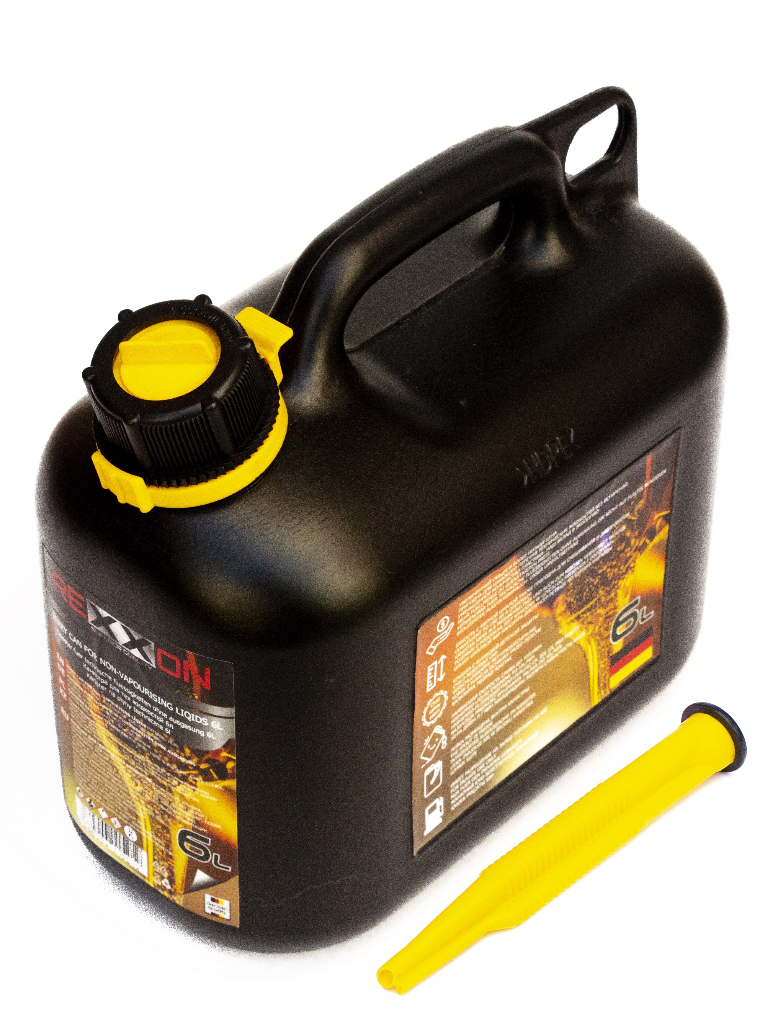 Изображение товара Канистра Rexxon для технических жидкостей 6 л, со шкалой и лейкой внутри