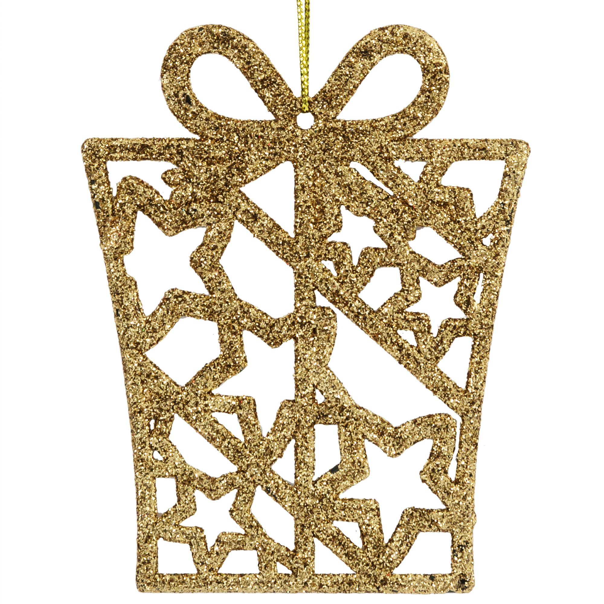 Изображение товара Елочная игрушка «Подарочек» 10 см глиттер золотой