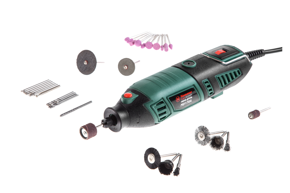 Изображение товара Гравер сетевой Hammer Flex MD170A 170Вт, гибкий вал 8000-35000 об/мин сумка + насадки 160шт.