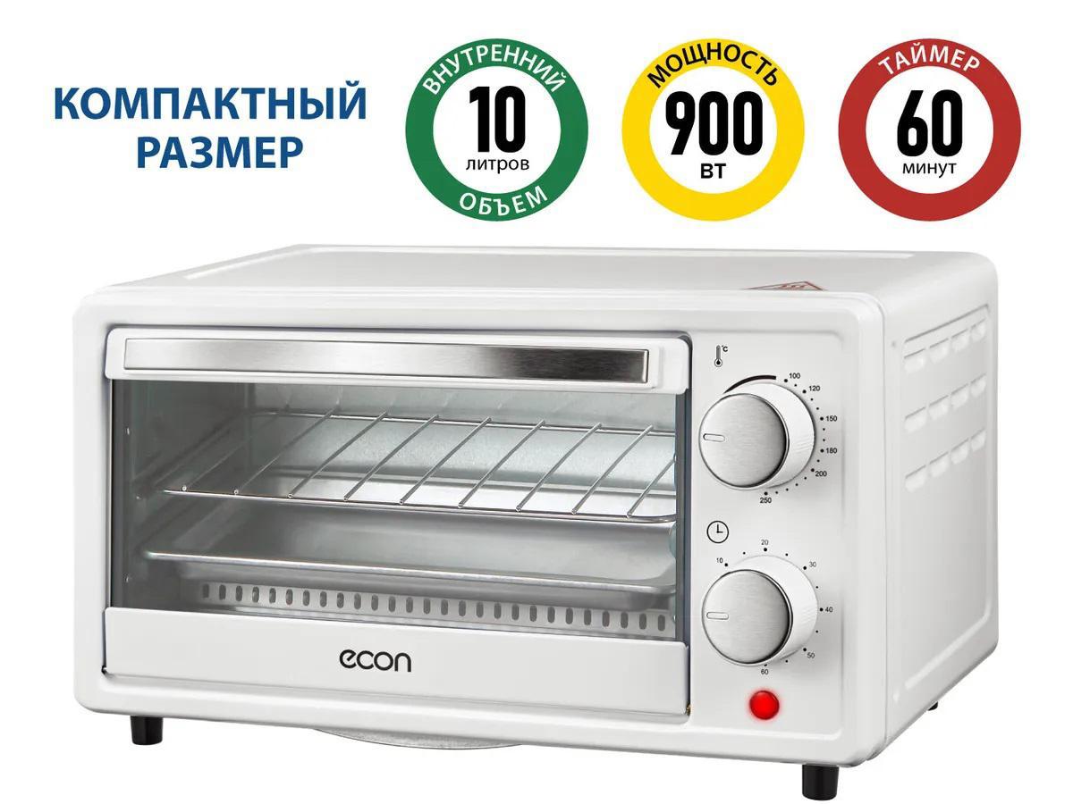 Изображение товара Мини-печь ECON ECO-1001MO 900 Вт 10 л белая компактная для дома и дачи