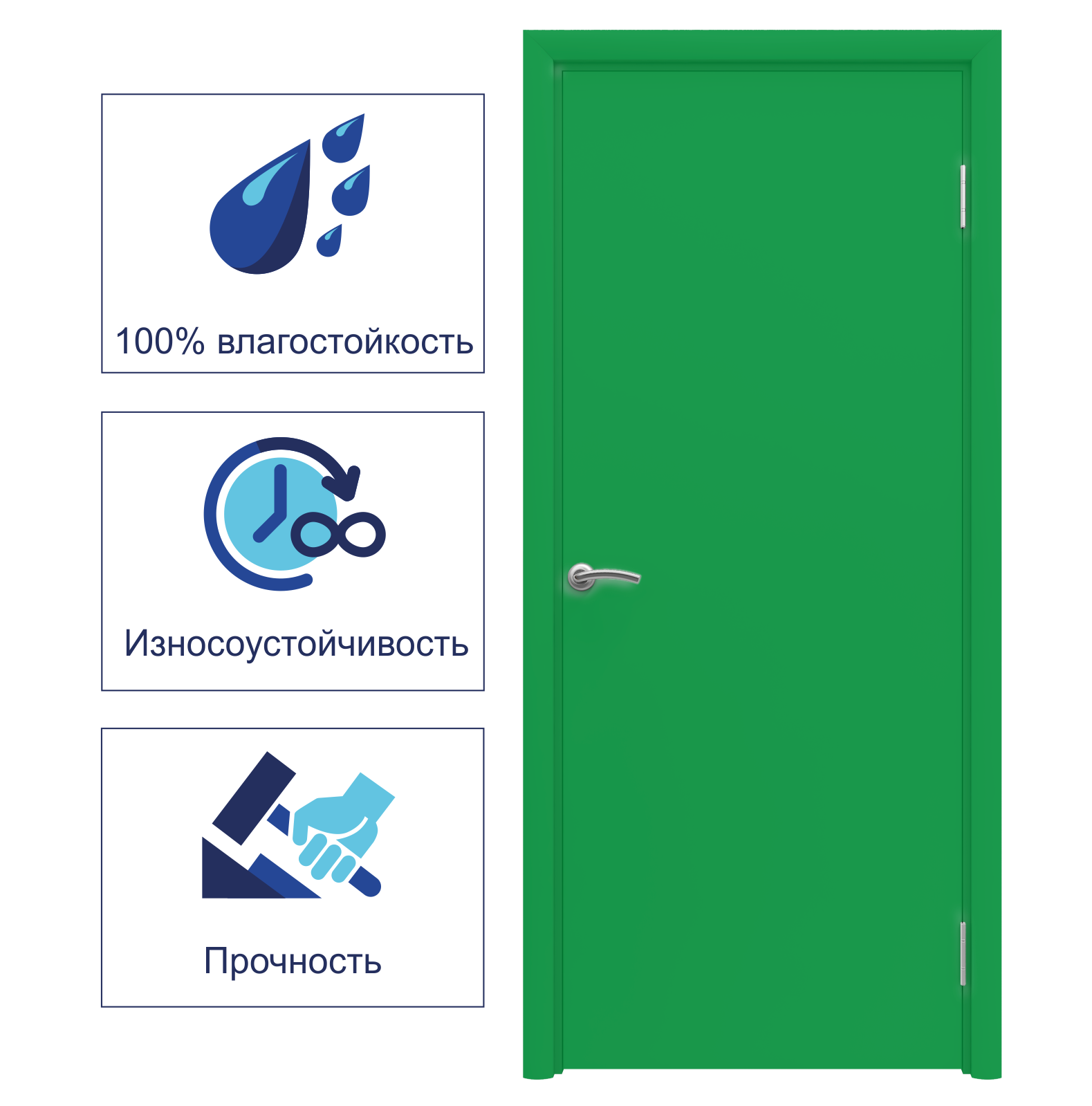 Изображение товара Межкомнатная дверь AquaDoor 10095, 200 x 80см ДПК Гладкая Зеленый