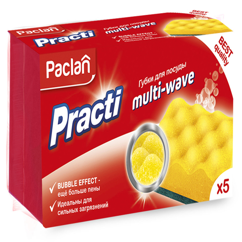 Изображение товара Губка Paclan для посуды PractI Multi-Wave, полиуретан, 5 шт Изображение товара Губка Paclan для посуды PractI Multi-Wave, полиуретан, 5 шт