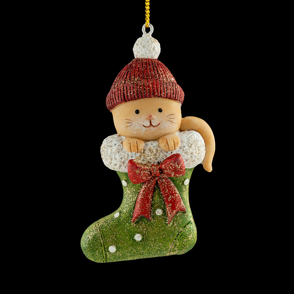 Изображение товара Ёлочная игрушка ErichKrause Decor 51262 в форме носка с котиком 10x2 см