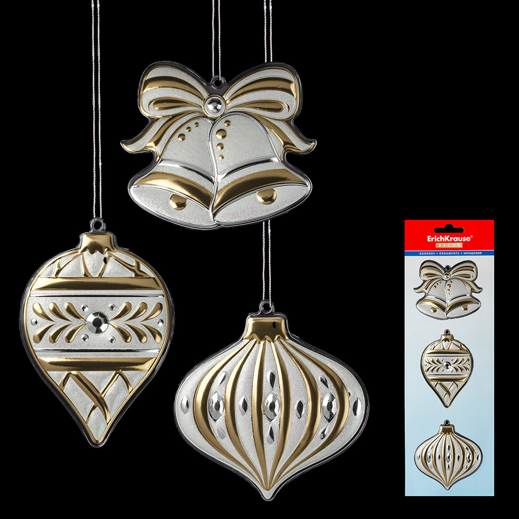 Изображение товара Набор елочных игрушек ErichKrause Decor 49595, 3 шт разноцветных, 31x1см