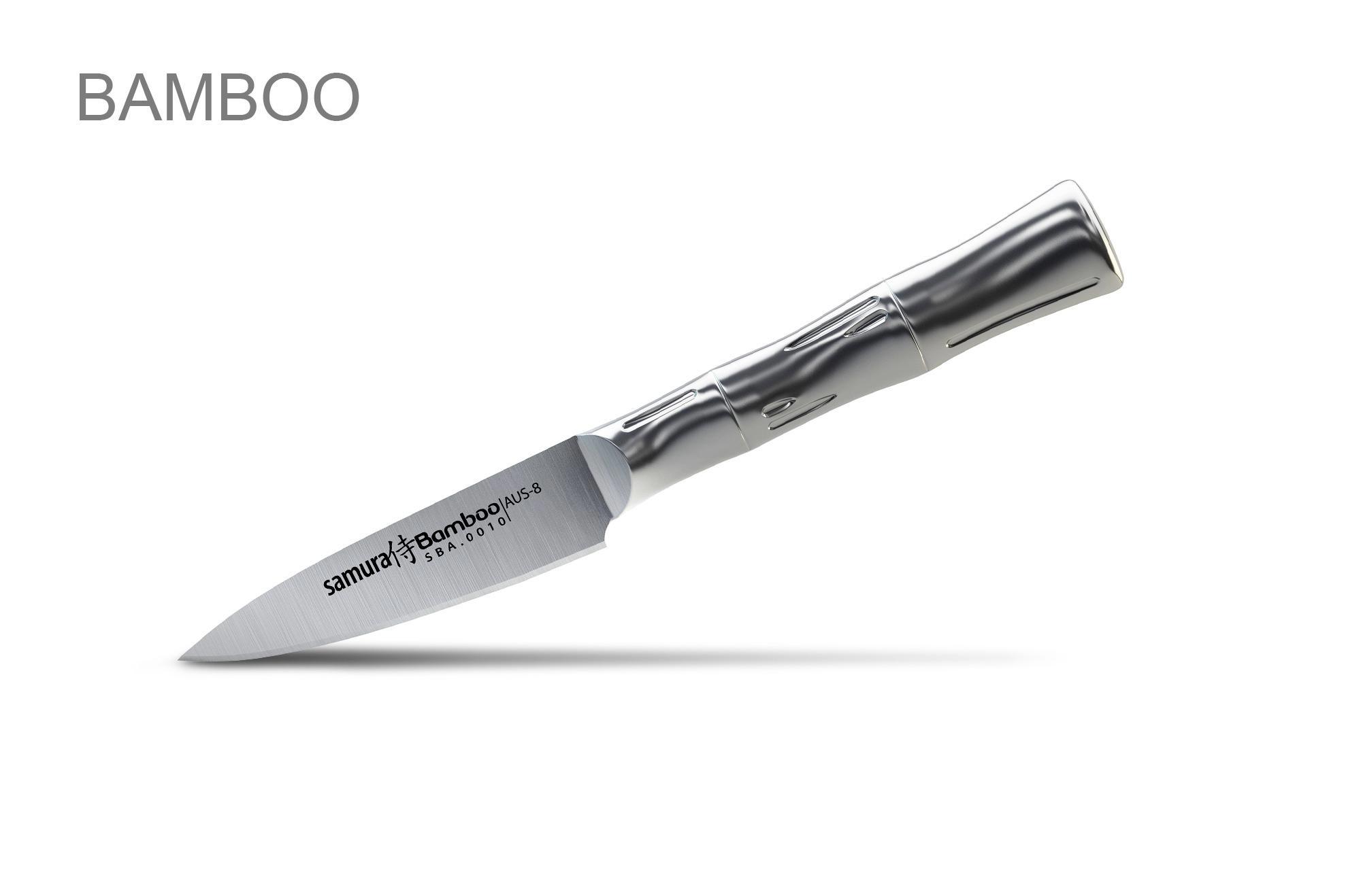 Изображение товара Нож кухонный Samura Bamboo овощной 80 мм, AUS-8 Изображение товара Нож кухонный Samura Bamboo овощной 80 мм, AUS-8