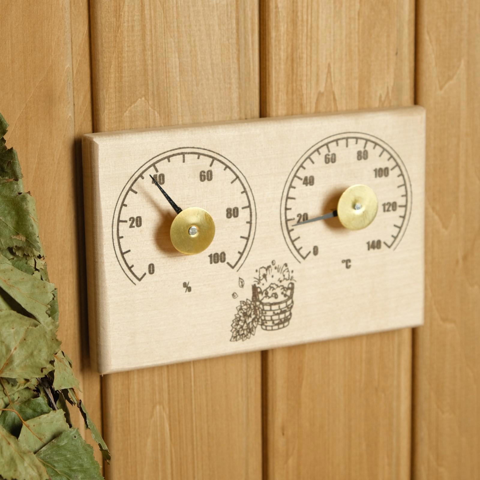 Изображение товара Деревянный термометр + гигрометр "Станция банная открытая бытовая", прямоугольная