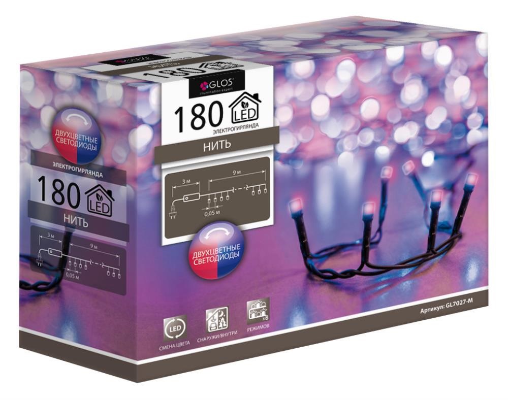 Изображение товара Электрогирлянда универсальная Нить 9м 180 LED розовый и синий свет наружная и внутренняя